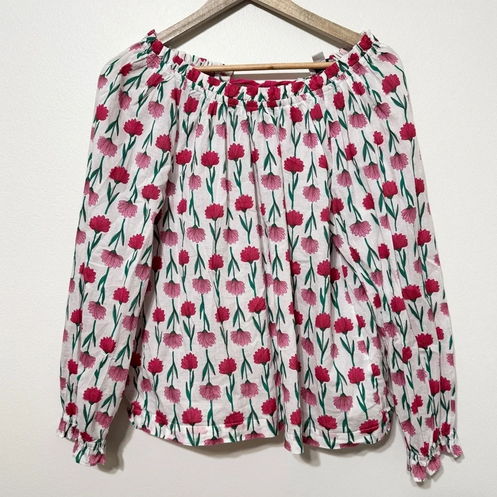 J. Crew Floral Tie Back Ruffle Top Size Medium Pink